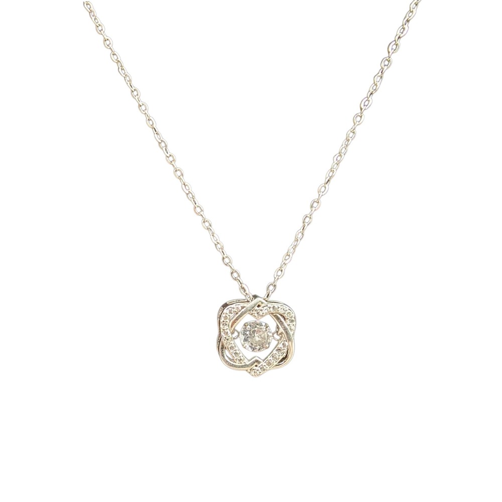 Sterling Silver S925 CZ Double Hearts Knot Pendant Necklace 18 inches Romantic